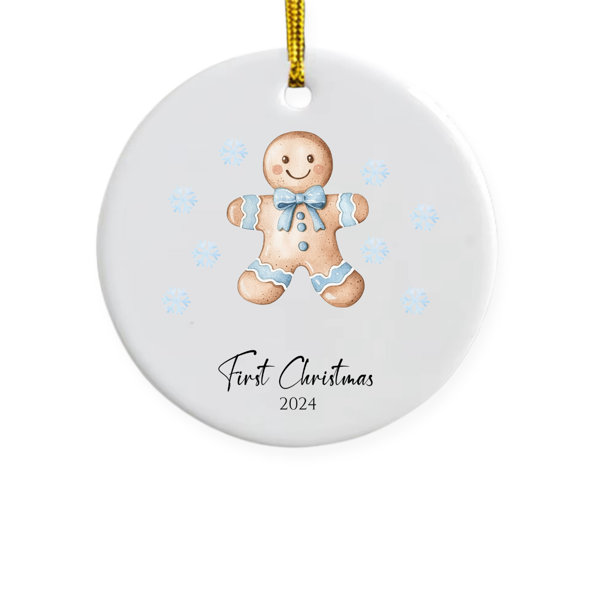 Gingerbread man first Christmas Bauble blue or pink